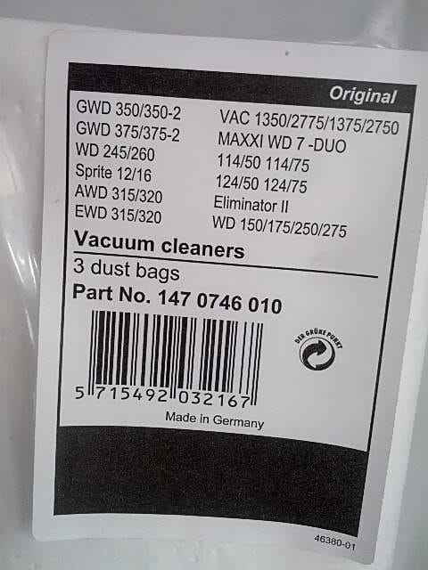 SACCHI ASPIRATORE GWD 350/375