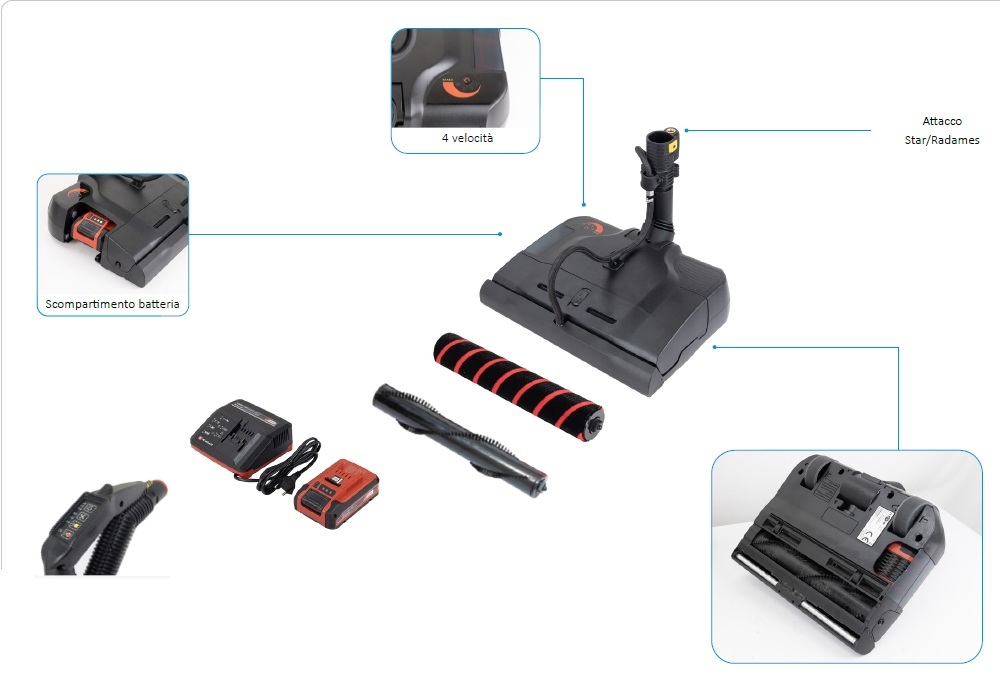 RADAMES STEAM TURBO BRUSH + RULLO PER PAVIMENTI+TAPPETI